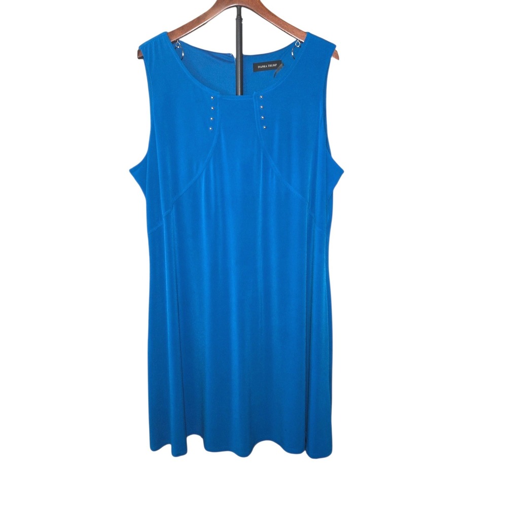 Ivanka Trump A-Line Dress Womens 20W Blue Studded Neck Sleeveless IP6M1DLF